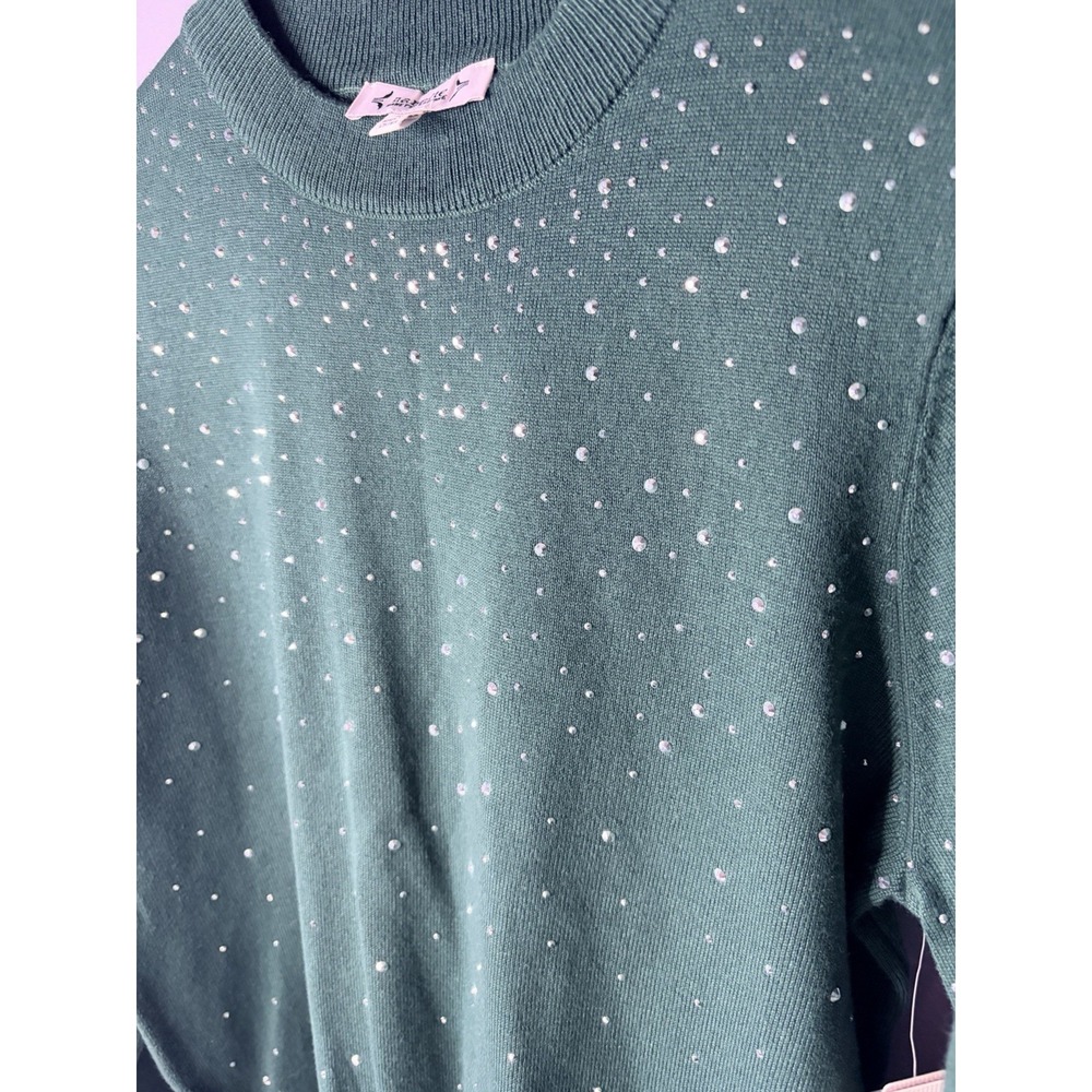 Nanette Lepore Rhinestone Knit Sweater Evergreen Green Womens Medium‎ NWT - Picture 2 of 7